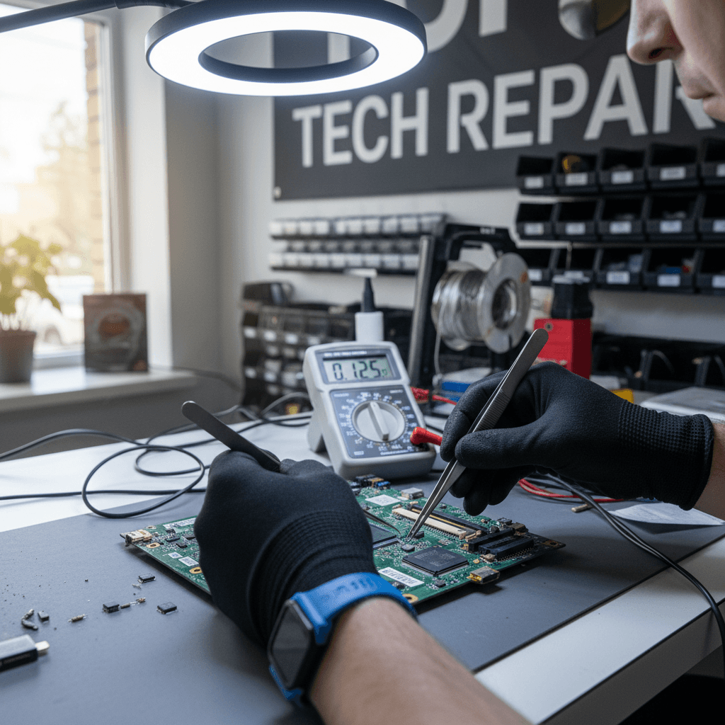 Tech professional performing detailed computer repair and diagnostics