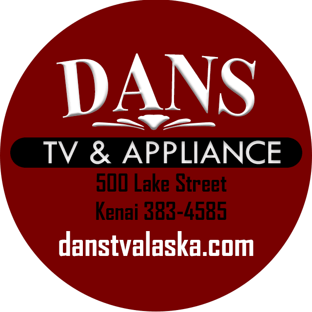 Red circular logo for Dans TV & Appliance with address, phone number, and website.